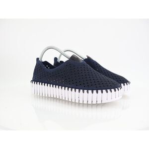 Ilse Jacobsen Tulip Platform Flat Sz 40 10 Slip On Navy Blue perforated Shoes